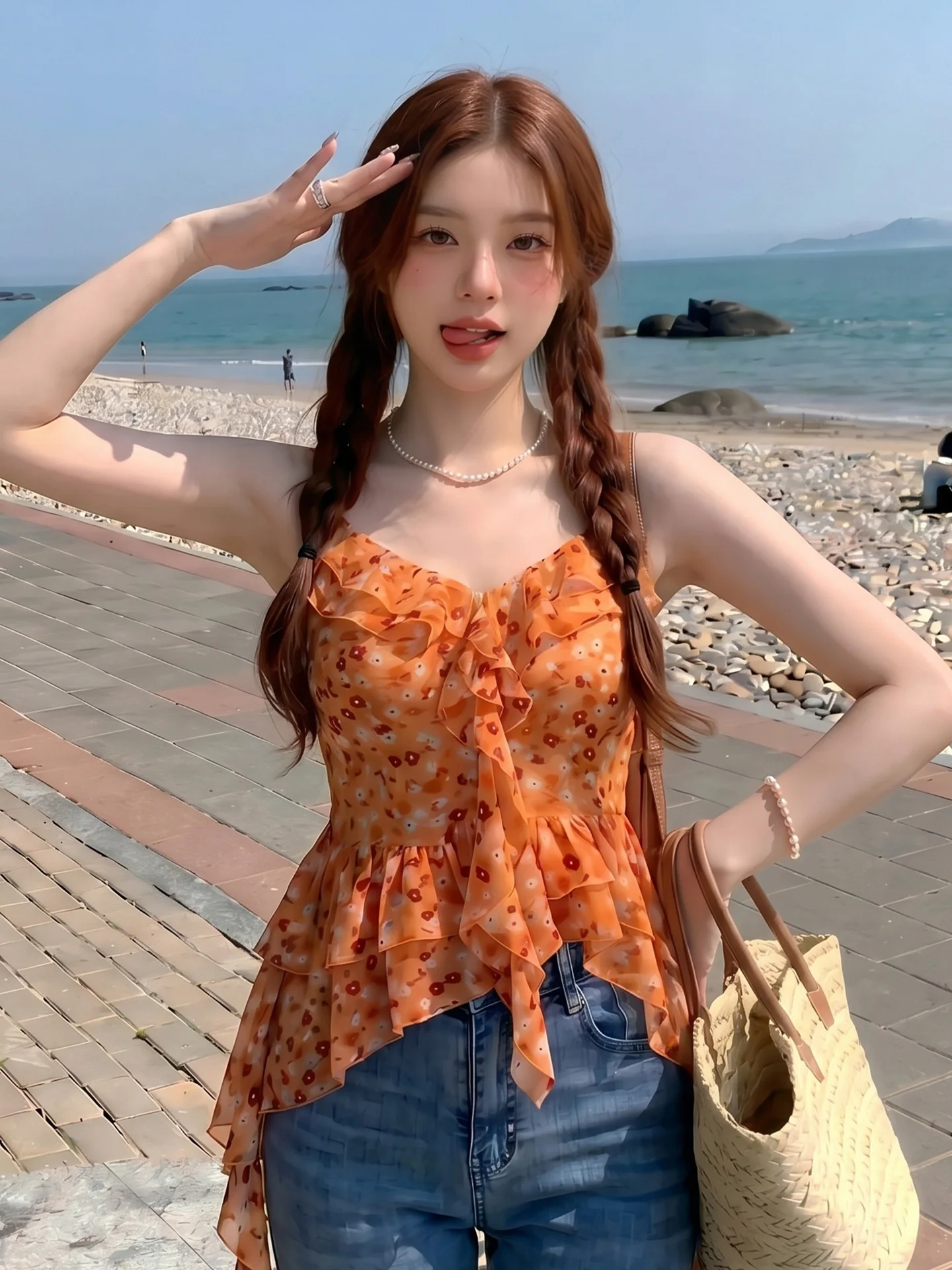 Summer New Style Women's Off-Shoulder Floral Print Chiffon Top Irregular Hem Lace Trim Sexy Fit Citywalk V-Neck Short Sleeveless
Summer New Style Women's Off-Shoulder Floral Print Chiffon Top Irregular Hem Lace Trim Sexy Fit Citywalk V-Neck Short Sleeveless