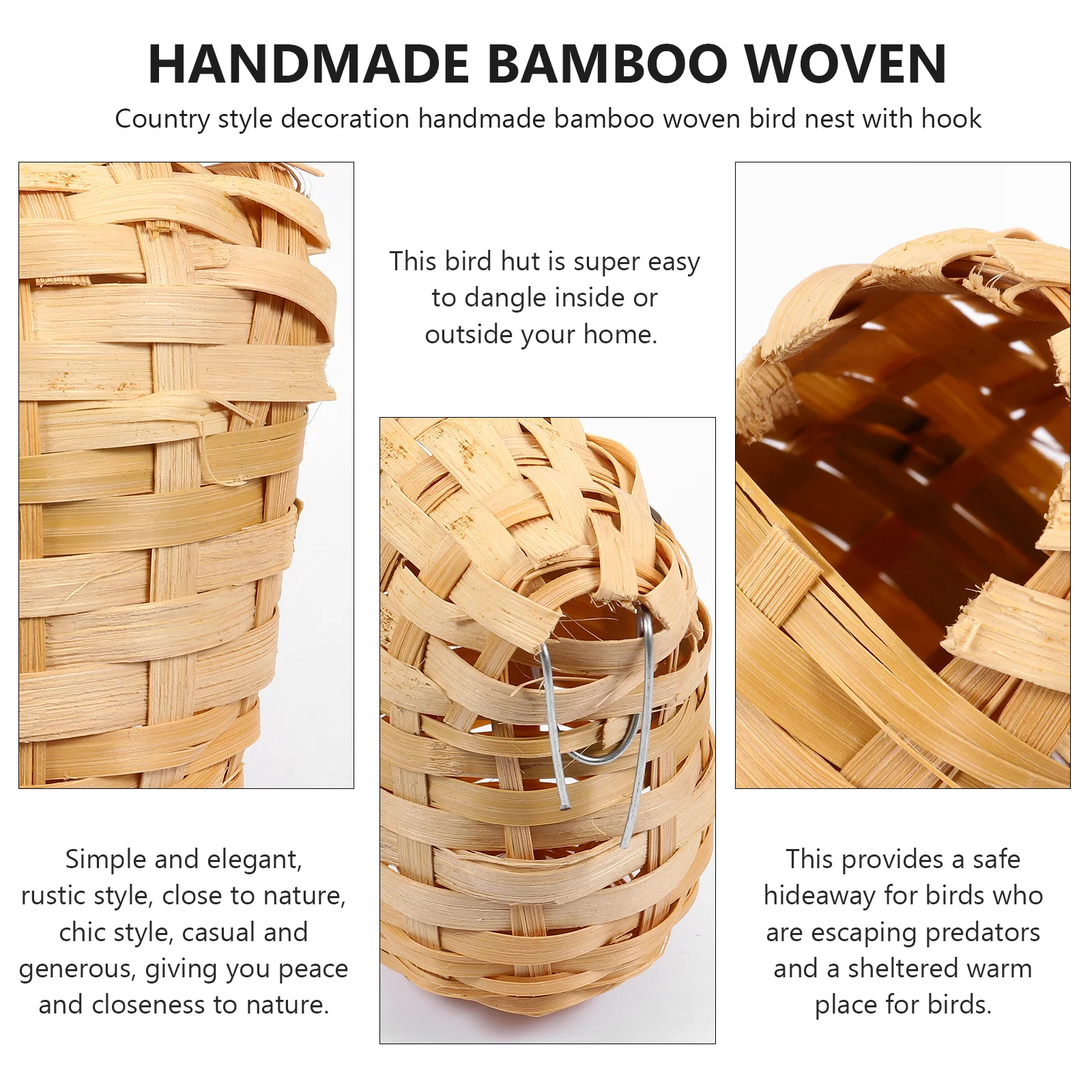 6pcs Bamboo Bird Nest Woven Hut Shelter For Outdoor Hanging Handmade Chickadee Finch Nest Box Garden Decoration
6pcs Bamboo Bird Nest Woven Hut Shelter For Outdoor Hanging Handmade Chickadee Finch Nest Box Garden Decoration