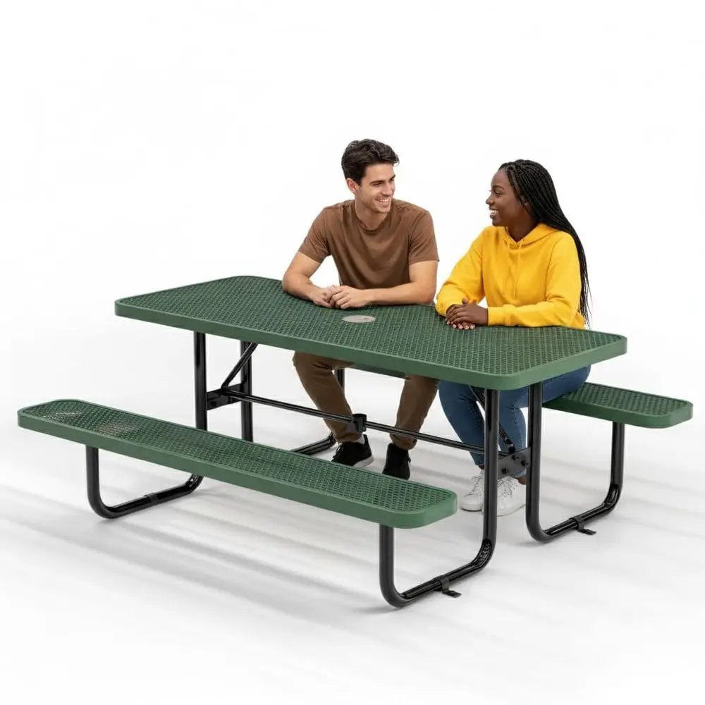HeavyDuty Metal Picnic Table ADA Compliant, Adjustable Seats, Umbrella Hole, Expanded Metal Green, 6 Rectangular
HeavyDuty Metal Picnic Table ADA Compliant, Adjustable Seats, Umbrella Hole, Expanded Metal Green, 6 Rectangular