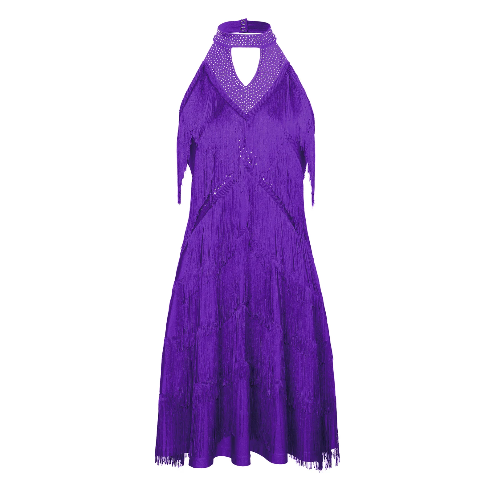 Women Latin Tango Dance Dress Rhinestones Tiered Tassel Halter Front Keyhole Fringed Dress Flamenco Samba Ballroom Dancewear
Women Latin Tango Dance Dress Rhinestones Tiered Tassel Halter Front Keyhole Fringed Dress Flamenco Samba Ballroom Dancewear
