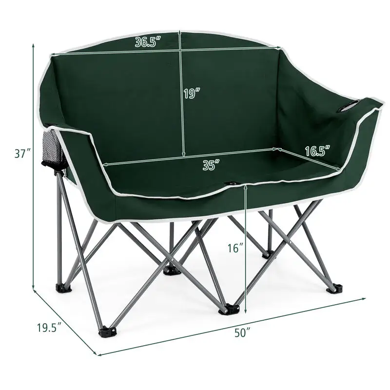 Duo Camping Chair Portable Oversized Loveseat with Armrests and Cup Holders-Green
Duo Camping Chair Portable Oversized Loveseat with Armrests and Cup Holders-Green