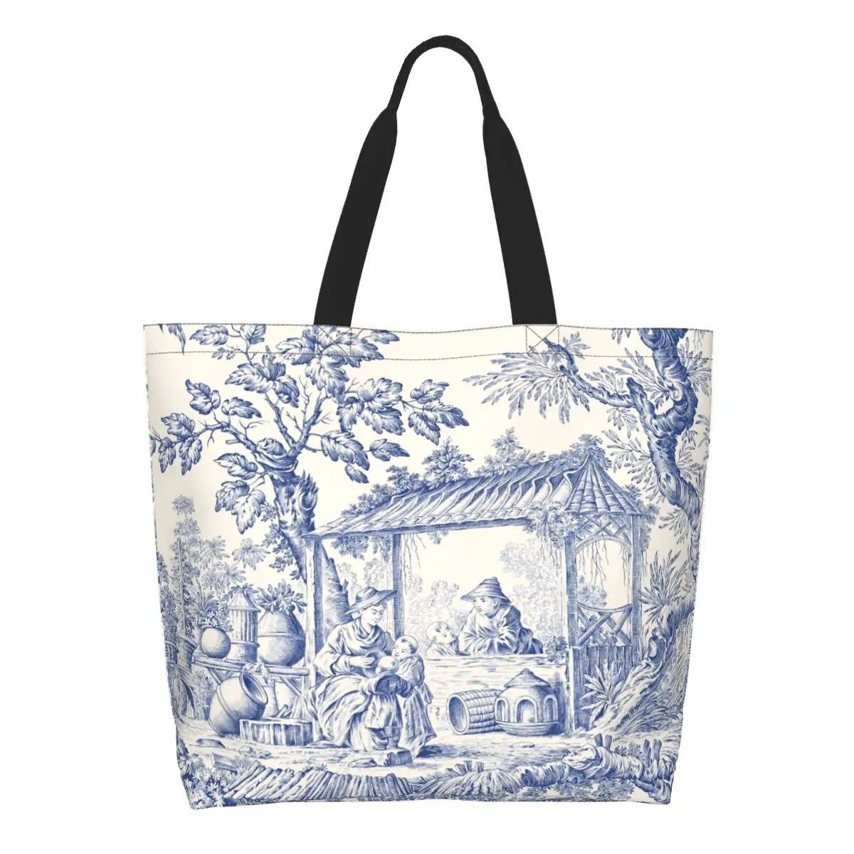 Custom French Toile De Jouy Navy Blue Motif Pattern Shopping Bag Women Canvas Shoulder Tote Bag Durable Groceries Shopper Bags
Custom French Toile De Jouy Navy Blue Motif Pattern Shopping Bag Women Canvas Shoulder Tote Bag Durable Groceries Shopper Bags