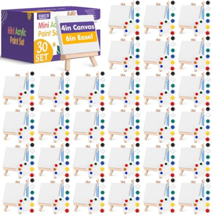 30 Pack Mini Acrylic Paint KitCanvas Painting Kit 4in Stretched Canva with 6in Easel Acrylic Paint Strips Palettes Painting Bru
30 Pack Mini Acrylic Paint KitCanvas Painting Kit 4in Stretched Canva with 6in Easel Acrylic Paint Strips Palettes Painting Bru