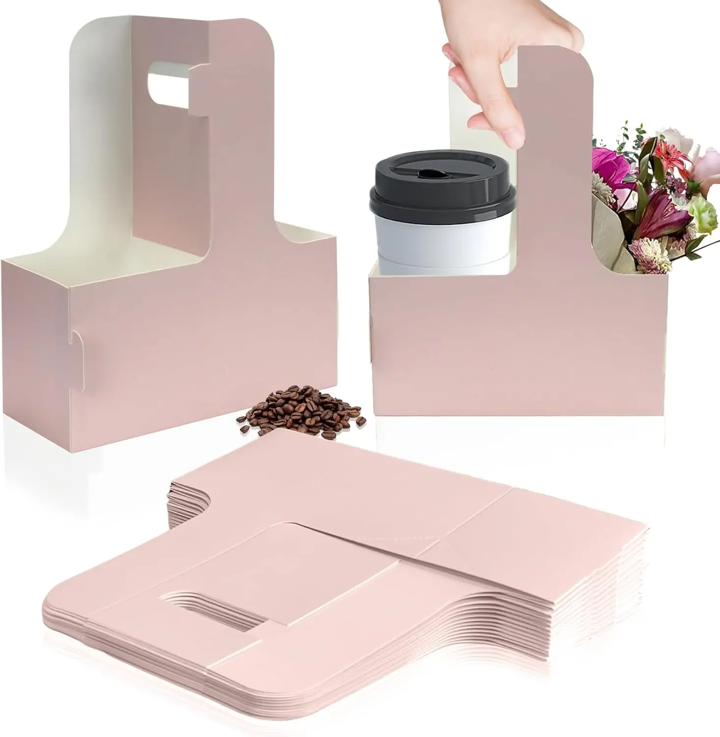 2 Cup Disposable Drink Carrier with Handle for Delivery, 15 Count Pink Paperboard Cup Holder for Hot or Cold Drinks, Coffee
2 Cup Disposable Drink Carrier with Handle for Delivery, 15 Count Pink Paperboard Cup Holder for Hot or Cold Drinks, Coffee