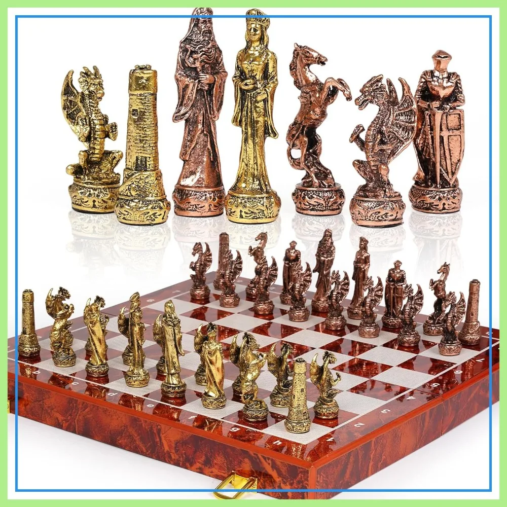 Vintage Metal Chess Set with 15'' Wooden Board - Travel Game for Adults, Collectible Elegant Gift
Vintage Metal Chess Set with 15'' Wooden Board - Travel Game for Adults, Collectible Elegant Gift
