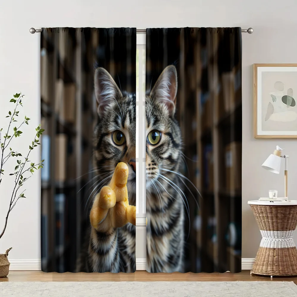 2 pcs, filtering curtains (excluding rods, non-movable, without batteries) Funny Shushing Cat for use in bedrooms and living
2 pcs, filtering curtains (excluding rods, non-movable, without batteries) Funny Shushing Cat for use in bedrooms and living
