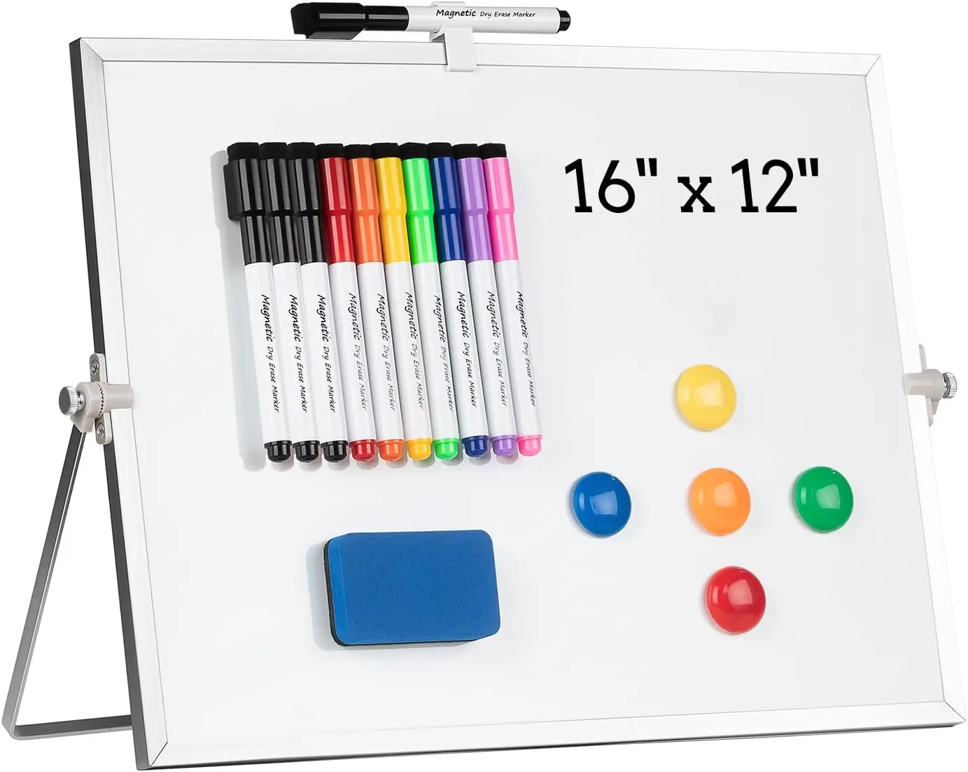 Double-Sided Magnetic Whiteboard 16x12in with Stand, 10 Markers, 4 Magnets & Eraser, Portable Dry Erase Board for Home, Office, School
Double-Sided Magnetic Whiteboard 16x12in with Stand, 10 Markers, 4 Magnets & Eraser, Portable Dry Erase Board for Home, Office, School