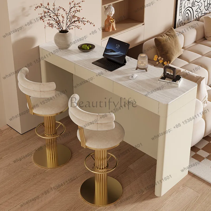 LS Italian cream style bar counter, living room against the wall sofa, light luxury rock slab with drawers, casual desk
LS Italian cream style bar counter, living room against the wall sofa, light luxury rock slab with drawers, casual desk