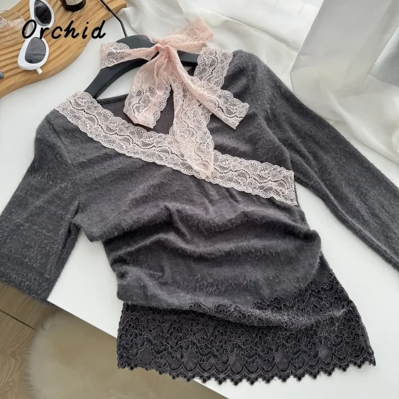 2025 Winter Sexy Lace Patchwork Long Sleeve V-Neck T-Shirts Women's Fashion Hotsweet Club Style Sheath Coquette Bow Tees Top
2025 Winter Sexy Lace Patchwork Long Sleeve V-Neck T-Shirts Women's Fashion Hotsweet Club Style Sheath Coquette Bow Tees Top