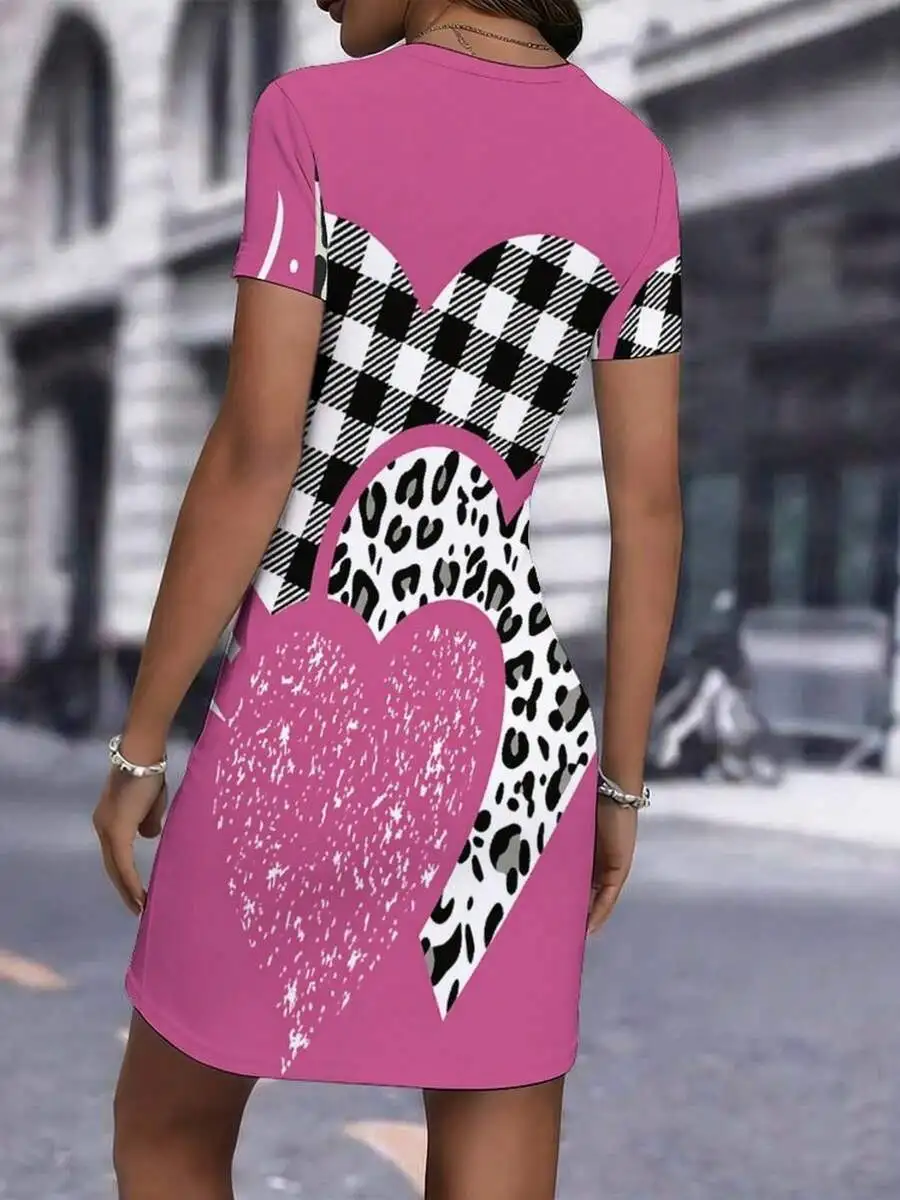 Womens Bodycon Dress With Leopard And Checkered Heart Print, Round Neck, Short Sleeve
Womens Bodycon Dress With Leopard And Checkered Heart Print, Round Neck, Short Sleeve