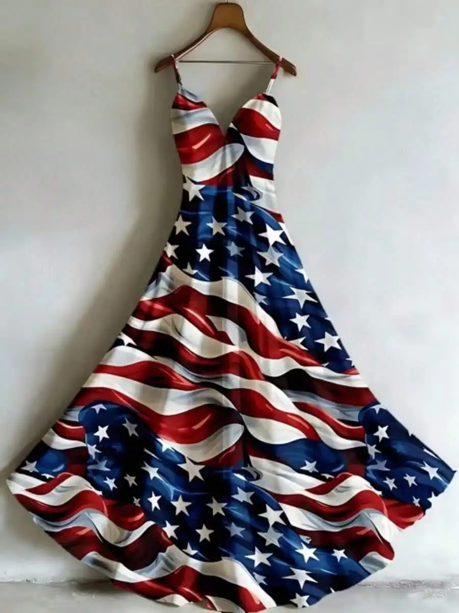 American Flag Print Maxi Dress Sleeveless V-Neck A-Line Swing Skirt High Waist Casual Summer Dress
American Flag Print Maxi Dress Sleeveless V-Neck A-Line Swing Skirt High Waist Casual Summer Dress