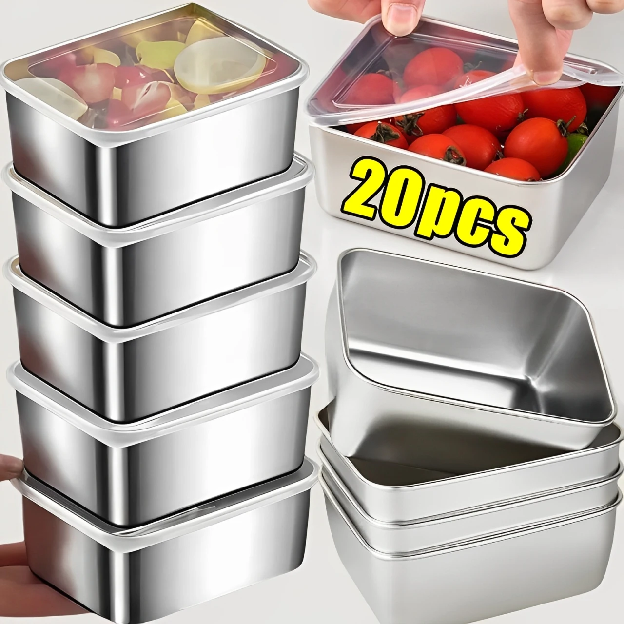 Контейнеры для хранения продуктов питания из нержавеющей стали с крышкой, многоразовые металлические коробки для завтрака для приготовления еды, штабелируемые, можно мыть в посудомоечной машине для обеда
Контейнеры для хранения продуктов питания из нержавеющей стали с крышкой, многоразовые металлические коробки для завтрака для приготовления еды, штабелируемые, можно мыть в посудомоечной машине для обеда