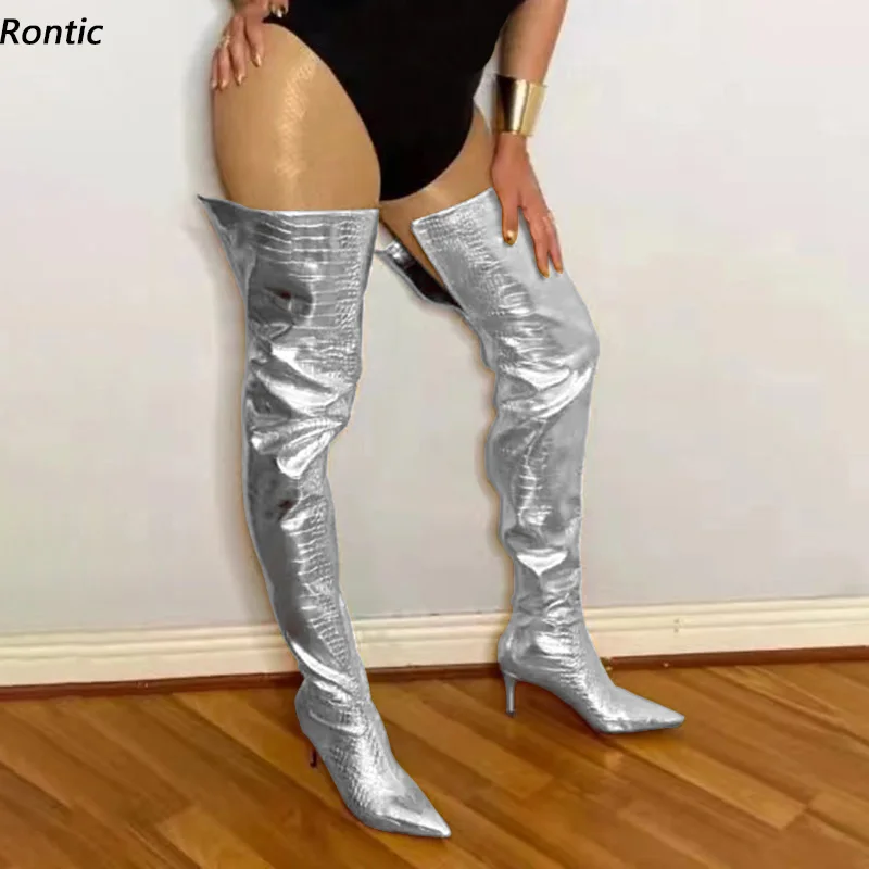 Rontic Handmade Women Winter Thigh Boots Back Zipper Sexy 7.5 Cm Thin Heel Pointed Toe Silver Gold Black Club Shoes US Size 5-15
Rontic Handmade Women Winter Thigh Boots Back Zipper Sexy 7.5 Cm Thin Heel Pointed Toe Silver Gold Black Club Shoes US Size 5-15