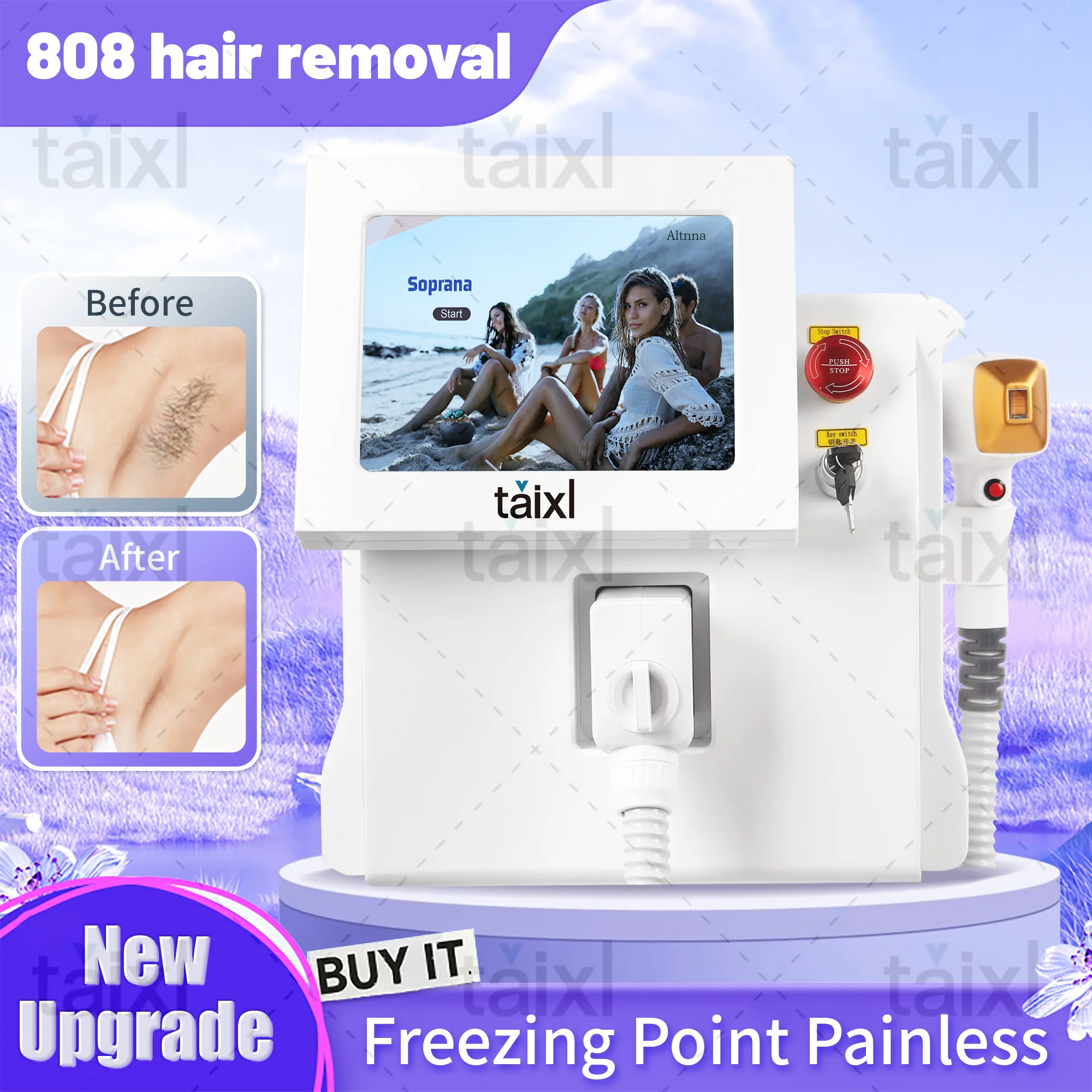 808 Diode Laser Permanent Hair Removal Machine Cooling Painless 3Wavelength Epilator Super Energy Density Suitable All Skin Tone
808 Diode Laser Permanent Hair Removal Machine Cooling Painless 3Wavelength Epilator Super Energy Density Suitable All Skin Tone