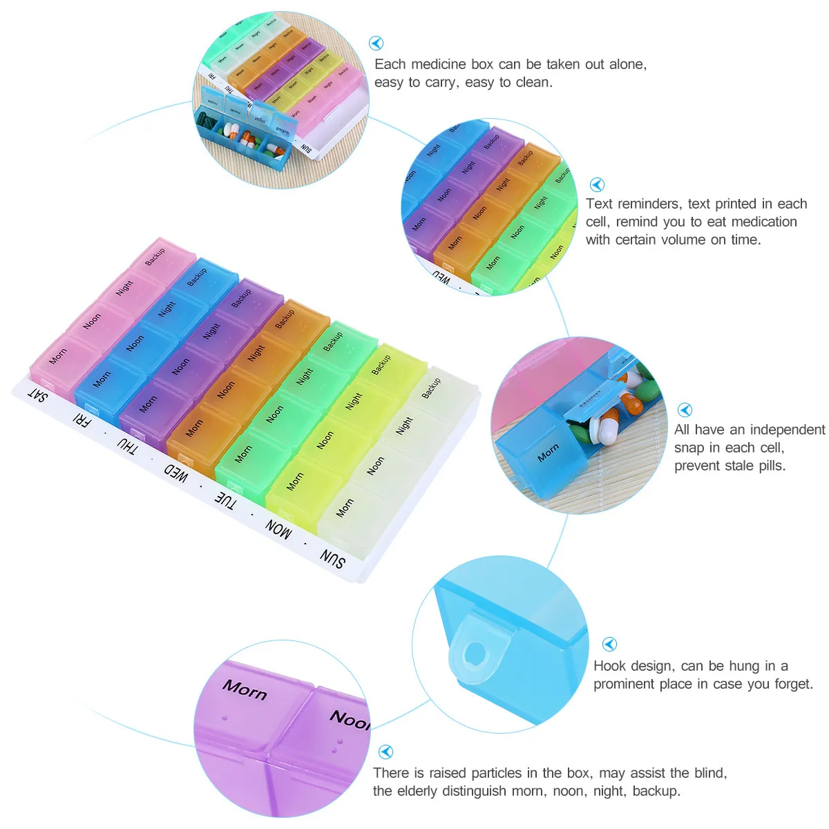 Medicine Case 28 Compartments Multicolor Weekly Pill Organizer Dispenser Portable for Travel Home Hospital Use
Medicine Case 28 Compartments Multicolor Weekly Pill Organizer Dispenser Portable for Travel Home Hospital Use