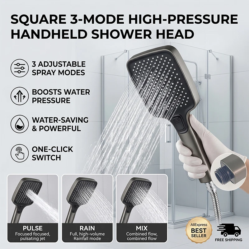 High Pressure 3-Mode Handheld Shower Head Set – Super Boost, Large Rainfall, Strong & Gentle Flow for Home Bathroom Accessories
High Pressure 3-Mode Handheld Shower Head Set – Super Boost, Large Rainfall, Strong & Gentle Flow for Home Bathroom Accessories