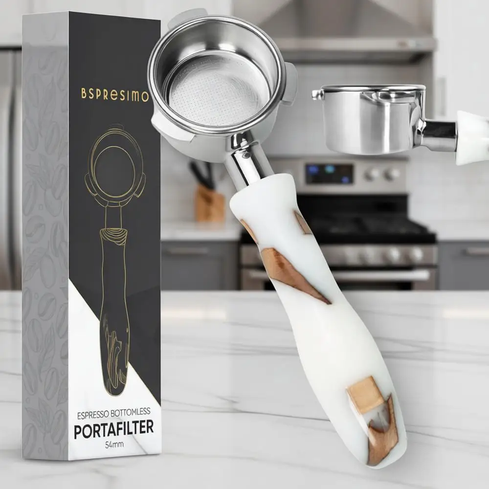 54mm Bottom Portafilter with Stainless Steel Basket - Barista Express 54mm Handles - White Accessories
54mm Bottom Portafilter with Stainless Steel Basket - Barista Express 54mm Handles - White Accessories