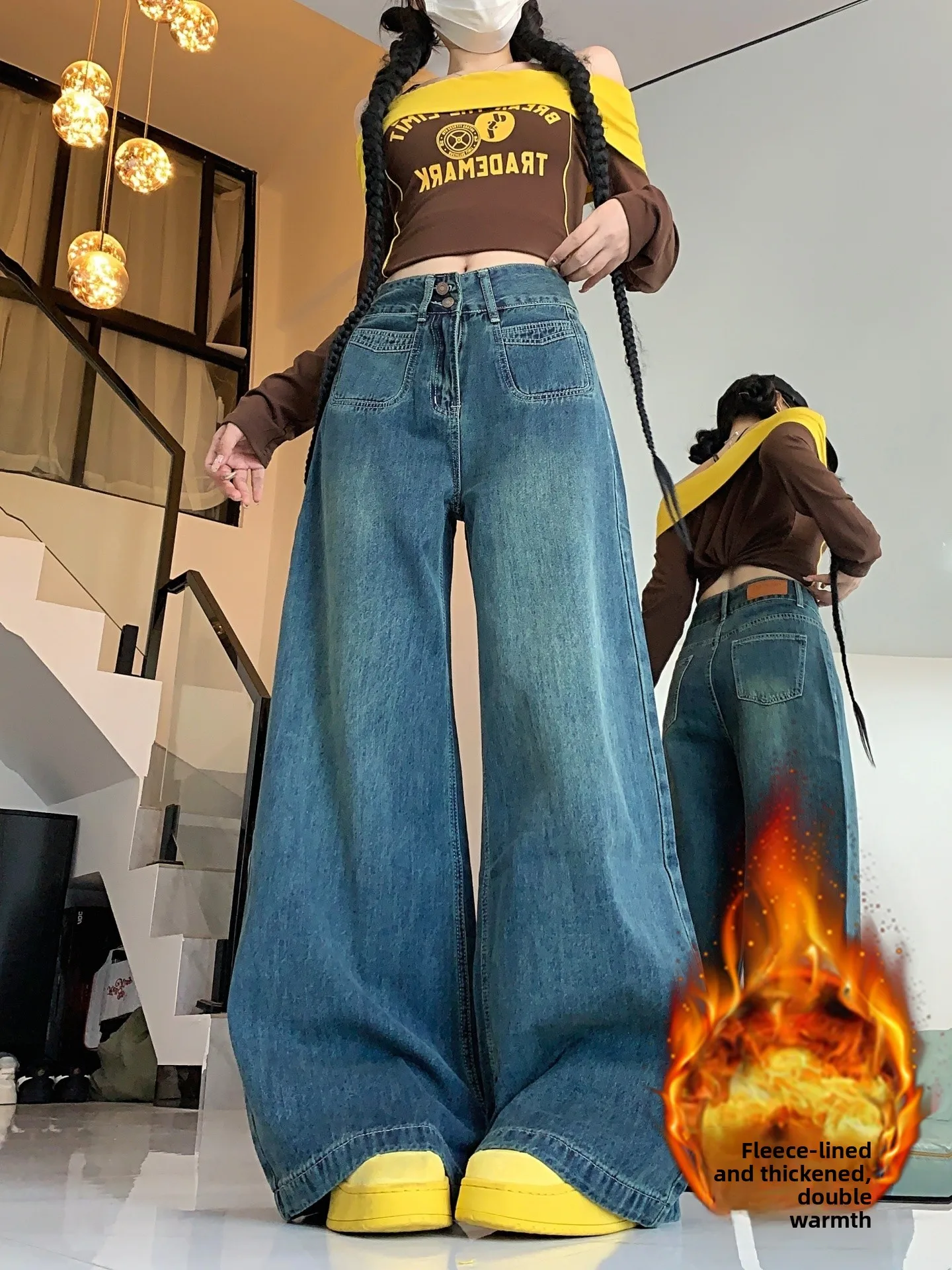 Большие размеры Fce Lined Thi Джинсовые брюки Женские зимние широкие джинсы с высокой талией Свободный крой для похудения Прямой крой Повседневная одежда
Большие размеры Fce Lined Thi Джинсовые брюки Женские зимние широкие джинсы с высокой талией Свободный крой для похудения Прямой крой Повседневная одежда