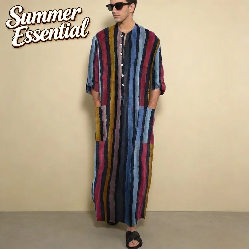 Gradient Striped Robe Southeast Asian Men Loose Collar Muslim Summer Outfit Ethnic Long Sleeve
Gradient Striped Robe Southeast Asian Men Loose Collar Muslim Summer Outfit Ethnic Long Sleeve