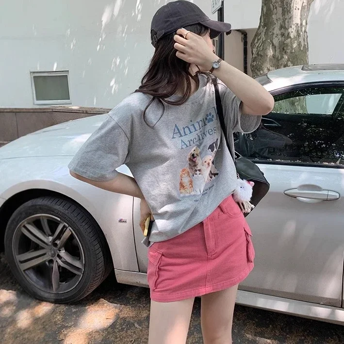 Vintage Funny Cartoon Printing Gray Short Sleeve T-shirts Summer Casual Loose T Shirt Women's Streetwear Harajuku Women Y2k Tops
Vintage Funny Cartoon Printing Gray Short Sleeve T-shirts Summer Casual Loose T Shirt Women's Streetwear Harajuku Women Y2k Tops