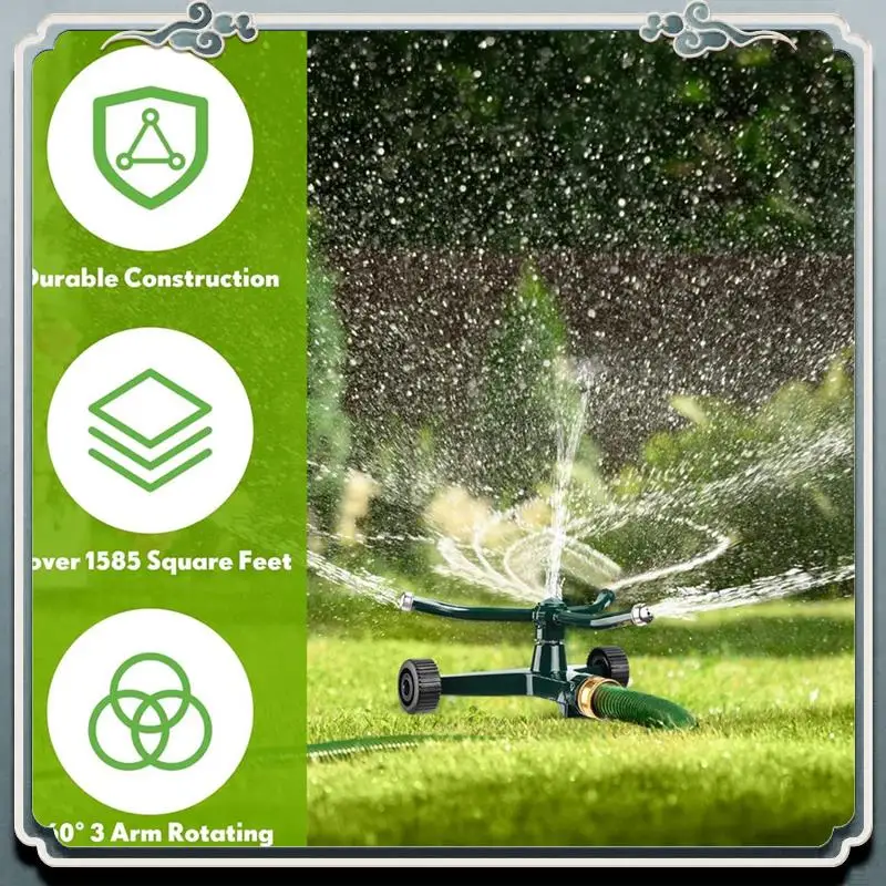 Durable Metal Rotary Lawn Sprinkler 3 Arm Heavy Duty 360 Degree Automatic Revolving Whirling Water Sprinkler With Wheeled Base
Durable Metal Rotary Lawn Sprinkler 3 Arm Heavy Duty 360 Degree Automatic Revolving Whirling Water Sprinkler With Wheeled Base