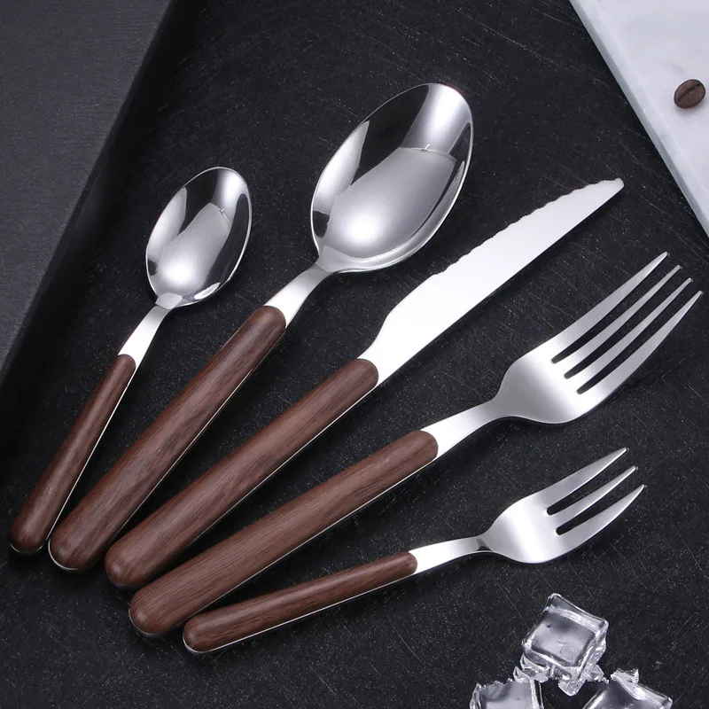 Imitation Wooden Handle Cutlery Set Western Stainless Steel Knife Fork Spoon Teaspoon Dinnerware Set Tableware Kitchen Utensils
Imitation Wooden Handle Cutlery Set Western Stainless Steel Knife Fork Spoon Teaspoon Dinnerware Set Tableware Kitchen Utensils