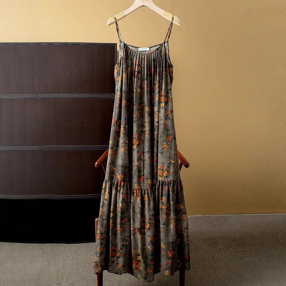 Silk Dill Floral Dress Women's 100 Mulberry Silk Inner with Suspender Skirt Printed Long Dress A-word Skirt Dress
Silk Dill Floral Dress Women's 100 Mulberry Silk Inner with Suspender Skirt Printed Long Dress A-word Skirt Dress
