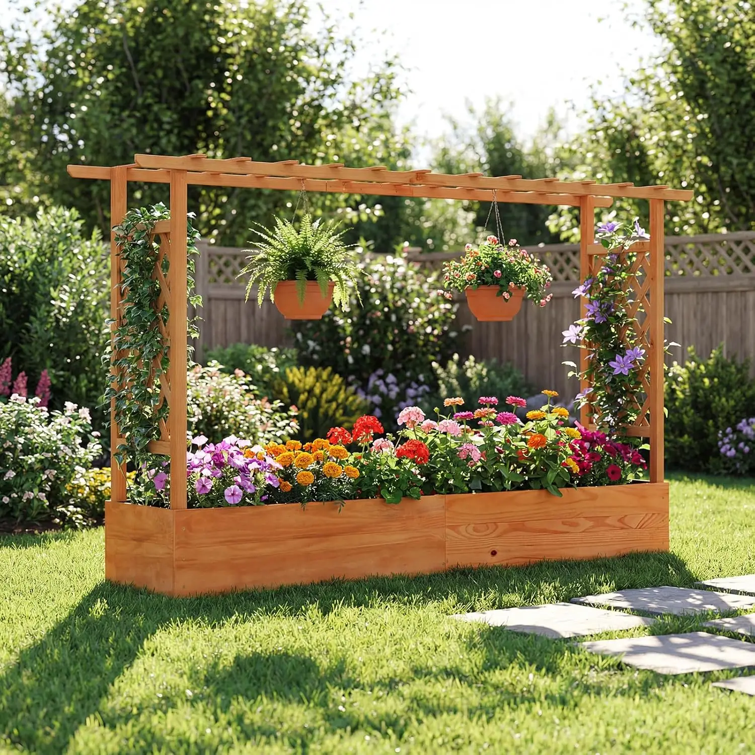 Outdoor Patio Raised Garden Bed, Plastic, Green, with Trellis, Hanging Roof and Drainage Holes for Climbing Plants
Outdoor Patio Raised Garden Bed, Plastic, Green, with Trellis, Hanging Roof and Drainage Holes for Climbing Plants