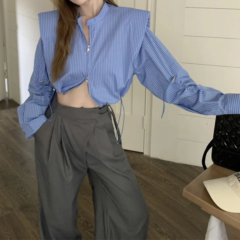 Striped Drawstring Shirt Women's Autumn Loose Short Design Sense Niche Sweet and Spicy Pinched Waist Shirt Long-sleeved Top
Striped Drawstring Shirt Women's Autumn Loose Short Design Sense Niche Sweet and Spicy Pinched Waist Shirt Long-sleeved Top