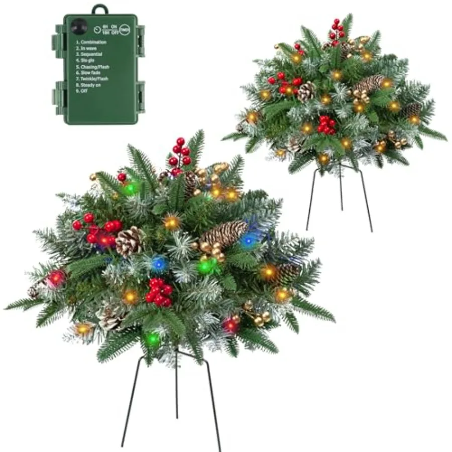 Set of 2 Pre-lit Artificial Christmas Trees with 60 Multi-Color LED Lights Golden and Red Berries Cones Battery Operated Lighte
Set of 2 Pre-lit Artificial Christmas Trees with 60 Multi-Color LED Lights Golden and Red Berries Cones Battery Operated Lighte