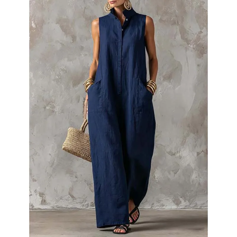 Elegant Women's Sleeveless Linen Blend Jumpsuit Button Down Collared Romper Casual Loose Summer Beach Vacation Boho Jumpsuits
Elegant Women's Sleeveless Linen Blend Jumpsuit Button Down Collared Romper Casual Loose Summer Beach Vacation Boho Jumpsuits