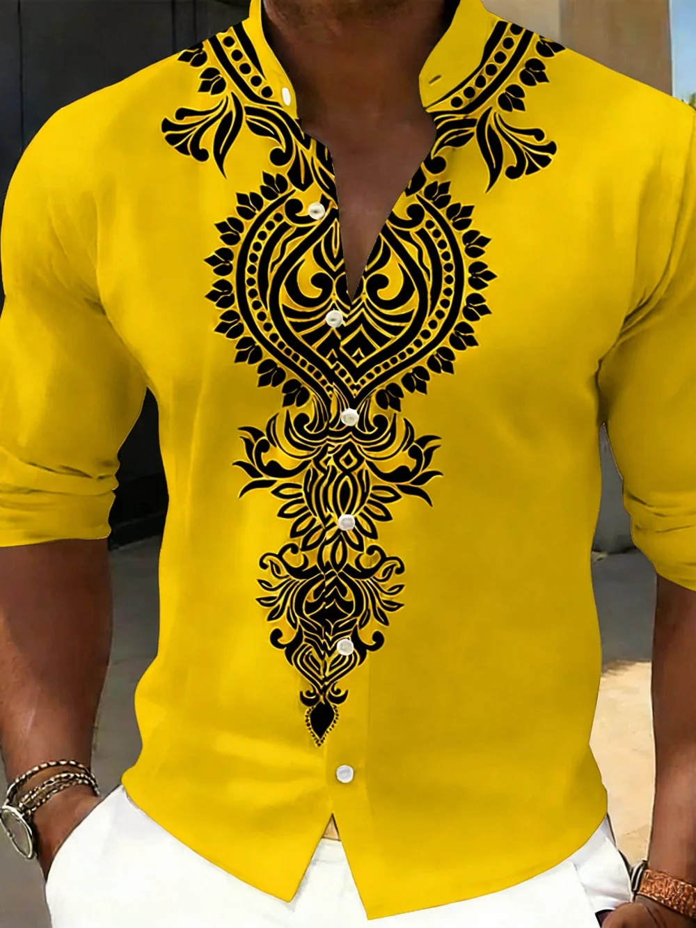 Men's Ethnic Tribal Print Shirt Stand up Collar Long Sleeved Fashionable Button-Up for Indoor And Outdoor Wear
Men's Ethnic Tribal Print Shirt Stand up Collar Long Sleeved Fashionable Button-Up for Indoor And Outdoor Wear