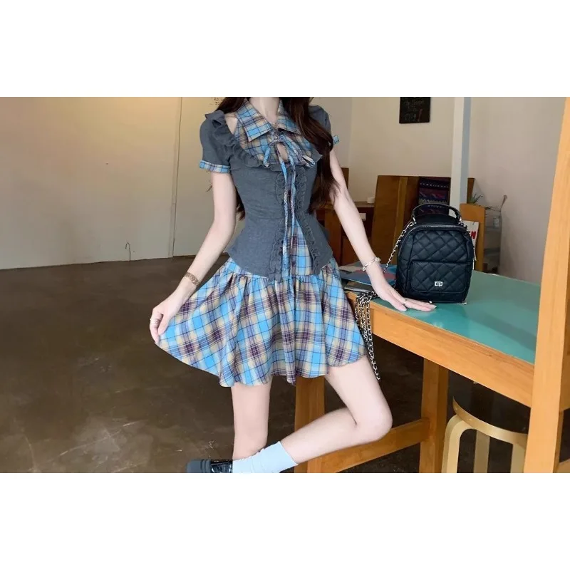 Sweet College Style Blue Plaid Dress Children with Gray Fungus Cardigan Summer Beautiful Two-piece Suit
Sweet College Style Blue Plaid Dress Children with Gray Fungus Cardigan Summer Beautiful Two-piece Suit