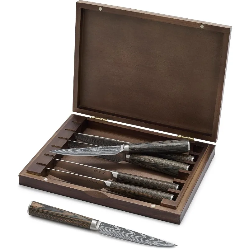6 Piece Steak Knife Set with Wood Storage Box, Premium Stainless Steel Blades, Precision Cutting Tools, Ul
6 Piece Steak Knife Set with Wood Storage Box, Premium Stainless Steel Blades, Precision Cutting Tools, Ul