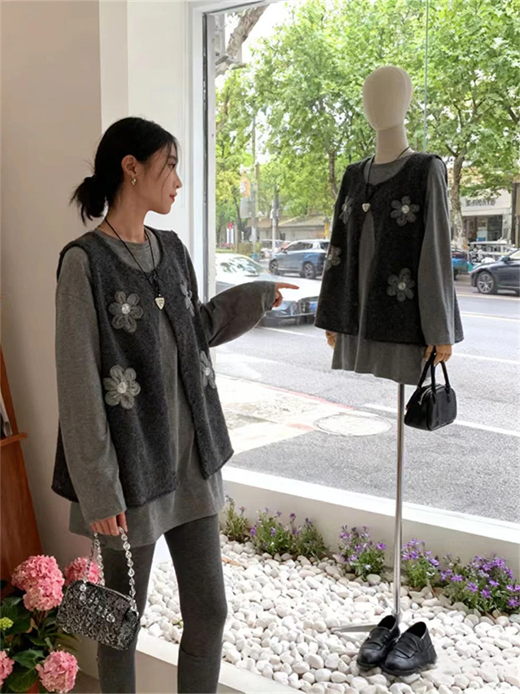 Korean Style Floral Knitted Set Women's Top Fashionable Early Autumn Two-Piece Set Versatile Layering Trendy Vest
Korean Style Floral Knitted Set Women's Top Fashionable Early Autumn Two-Piece Set Versatile Layering Trendy Vest