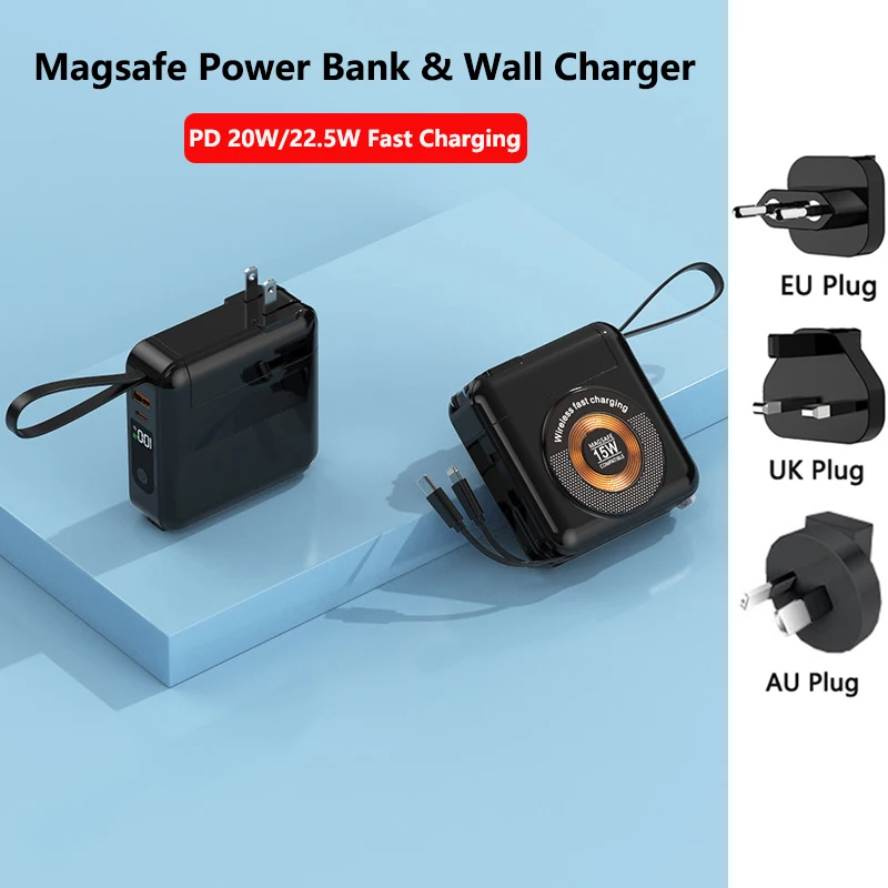 Magsafe Power Bank 20000mAh with Cable AC Plug Powerbank 22.5W Fast Charging for iPhone 16 X Samsung S24 Huawei Xiaomi Poverbank
Magsafe Power Bank 20000mAh with Cable AC Plug Powerbank 22.5W Fast Charging for iPhone 16 X Samsung S24 Huawei Xiaomi Poverbank