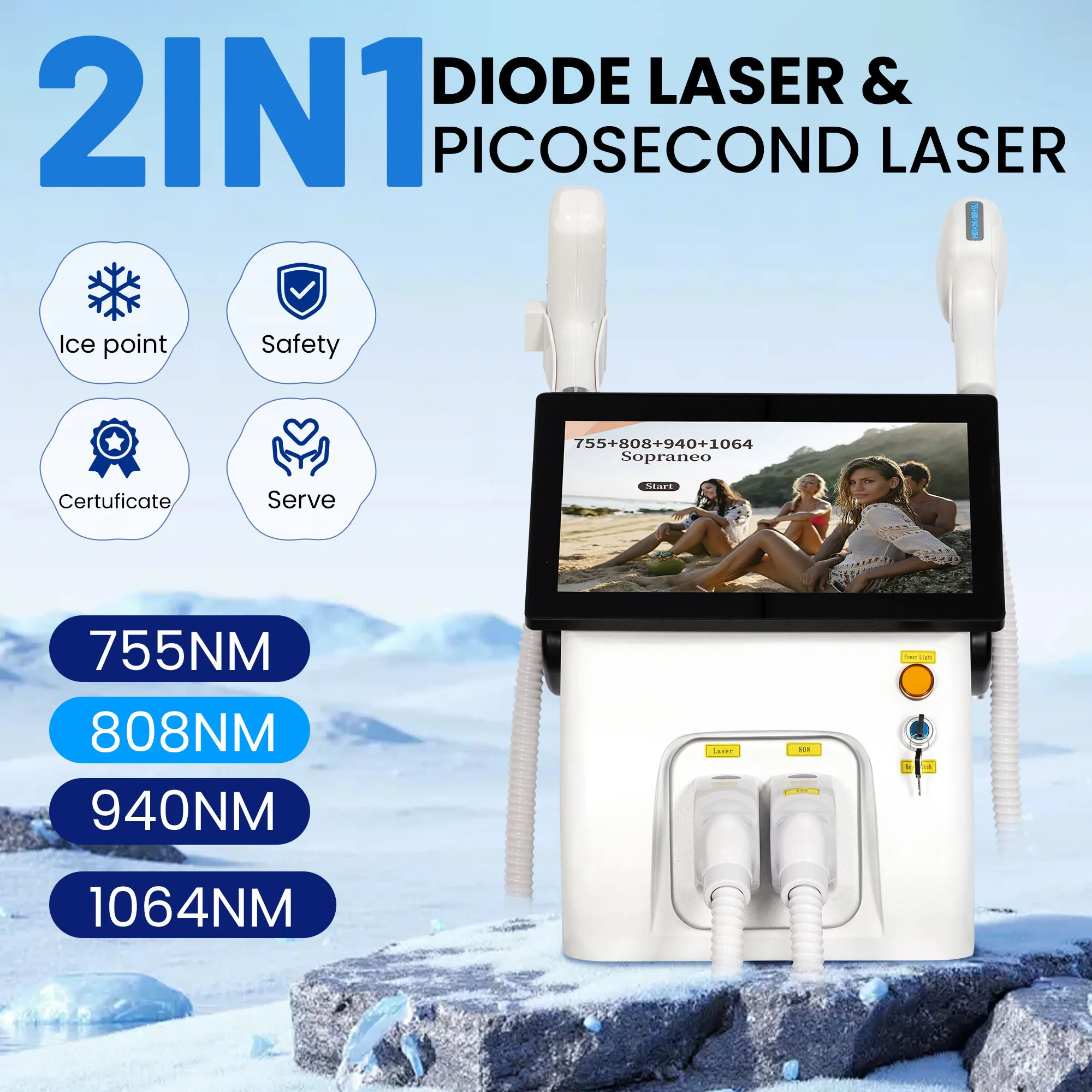 2IN1 4 Wavelength 808nm Diode Hair Removal Machine 5000W Picosecond FAC TEC Permanent Skin Painless Tattoo Body Equipment
2IN1 4 Wavelength 808nm Diode Hair Removal Machine 5000W Picosecond FAC TEC Permanent Skin Painless Tattoo Body Equipment