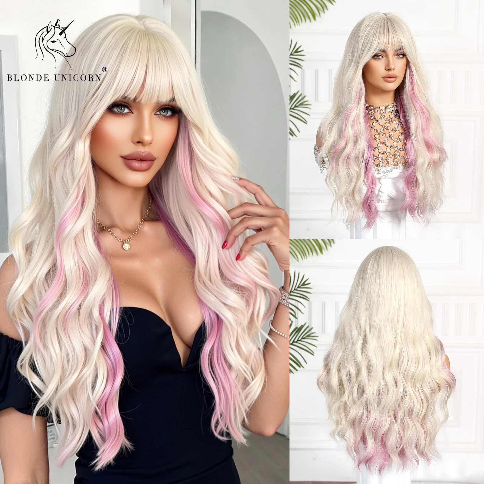 Blonde Unicorn White Synthetic Wigs Pink Highlight Long Wavy Wigs Daily Cosplay Party hair Heat Resistant Fiber for Women Girl
Blonde Unicorn White Synthetic Wigs Pink Highlight Long Wavy Wigs Daily Cosplay Party hair Heat Resistant Fiber for Women Girl