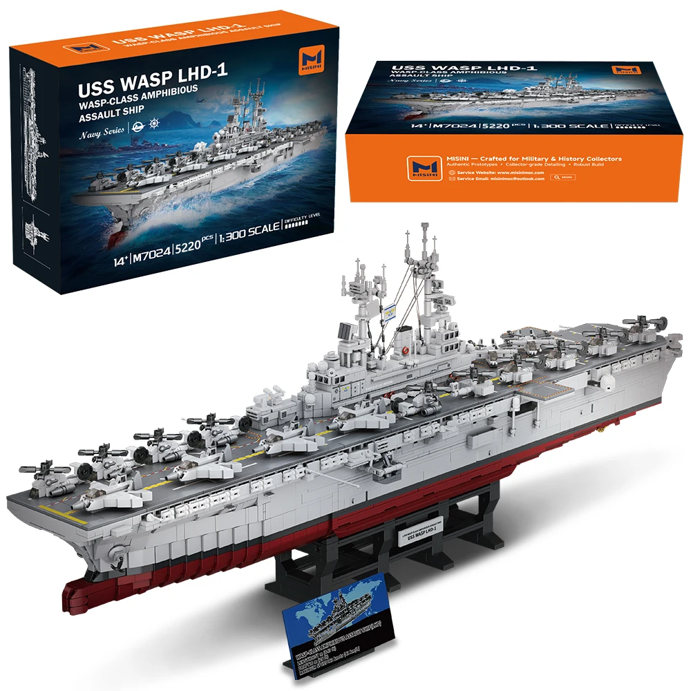 MISINI M7024 US Navy Warship Building Brick Set, 1:300 Military Series Wasp-Class Amphibious Assault Ship, 5220 Pieces Aircraft
MISINI M7024 US Navy Warship Building Brick Set, 1:300 Military Series Wasp-Class Amphibious Assault Ship, 5220 Pieces Aircraft