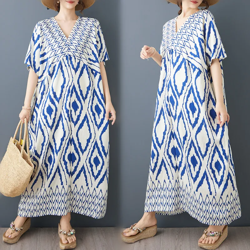 High-End plus Size Printed Casual V-Neck Dress Summer 2026 Artistic Loose Waist Splice Fashionable City Walk Dress
High-End plus Size Printed Casual V-Neck Dress Summer 2026 Artistic Loose Waist Splice Fashionable City Walk Dress