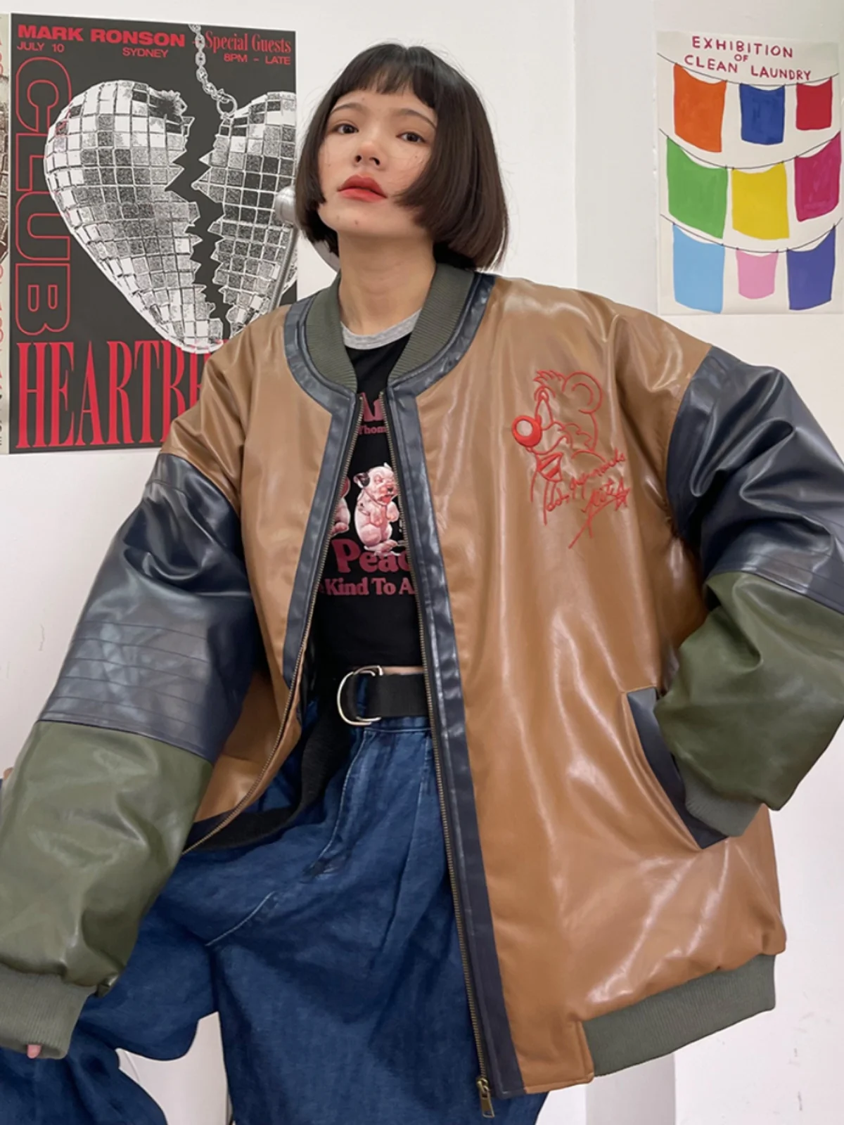 Contrast color PU leather cotton jacket for women's 2023 winter new loose fitting bf street couple thickened coats、
Contrast color PU leather cotton jacket for women's 2023 winter new loose fitting bf street couple thickened coats、