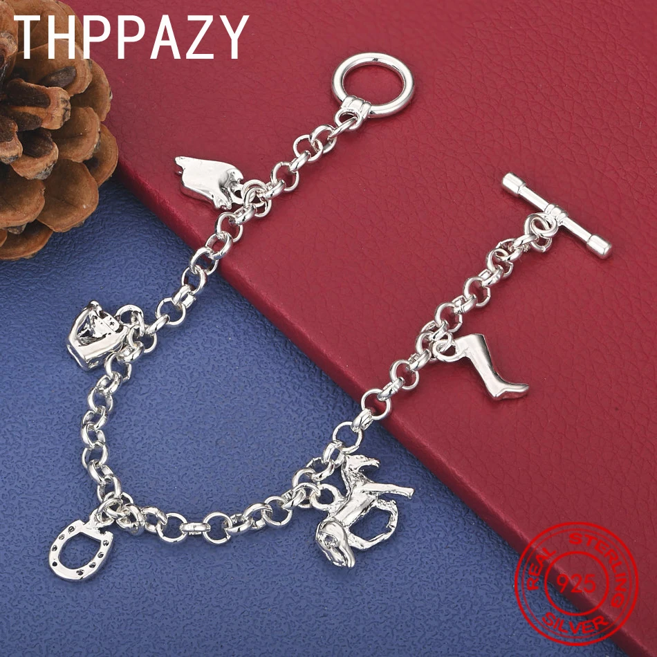THPPAZY 925 Sterling Silver Horse/Shoe/Saddle Pendant Bracelet Women Fashion Trendy Fine Jewelry Chain Birthday Party Gift
THPPAZY 925 Sterling Silver Horse/Shoe/Saddle Pendant Bracelet Women Fashion Trendy Fine Jewelry Chain Birthday Party Gift