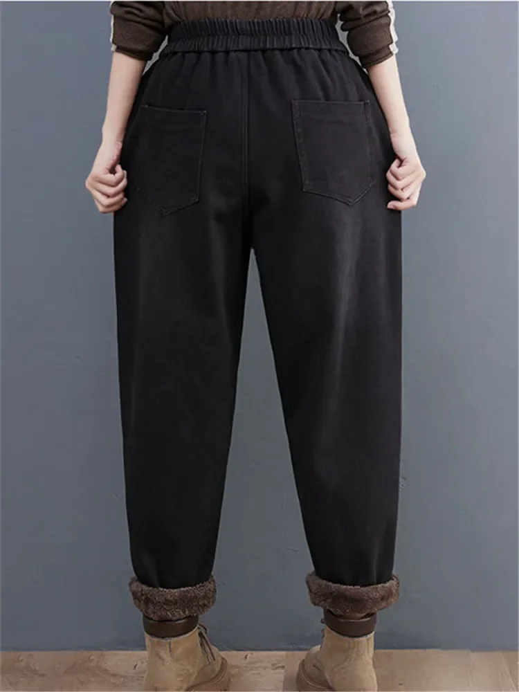 Winter Warm Harem Pants for Women Big Pocket Elastic Waist Casual Vintage Thick Jeans Female Clothing Loose Straight Denim Pant
Winter Warm Harem Pants for Women Big Pocket Elastic Waist Casual Vintage Thick Jeans Female Clothing Loose Straight Denim Pant