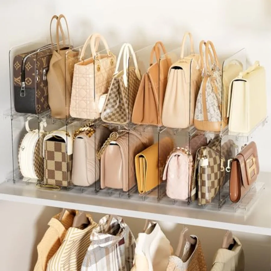 Stackable Bag and Purse Organizer for Closet Shelf Acrylic Shelf Dividers for Closet Organization, Clear Handbag Purse Storage
Stackable Bag and Purse Organizer for Closet Shelf Acrylic Shelf Dividers for Closet Organization, Clear Handbag Purse Storage