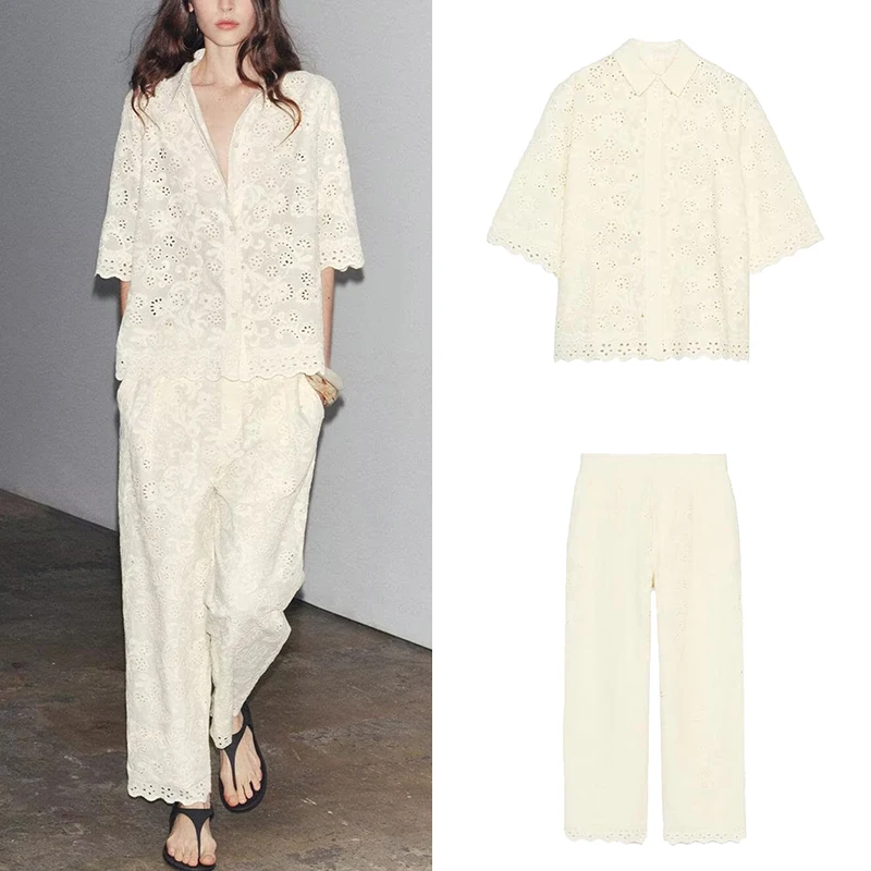 Z Women's Embroidered Hollow out irt And Pants Set Faionable Summer Polyester Fiber Student orm Work Outfit
Z Women's Embroidered Hollow out irt And Pants Set Faionable Summer Polyester Fiber Student orm Work Outfit