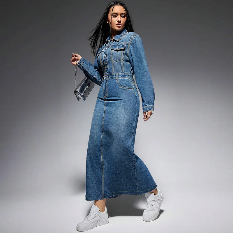 Long Dress Women Denim Dresses Full Sleeve Turn Down Collar Buttons Elegant Splice Back Split Y2k Streetwear Work Casual 2026
Long Dress Women Denim Dresses Full Sleeve Turn Down Collar Buttons Elegant Splice Back Split Y2k Streetwear Work Casual 2026