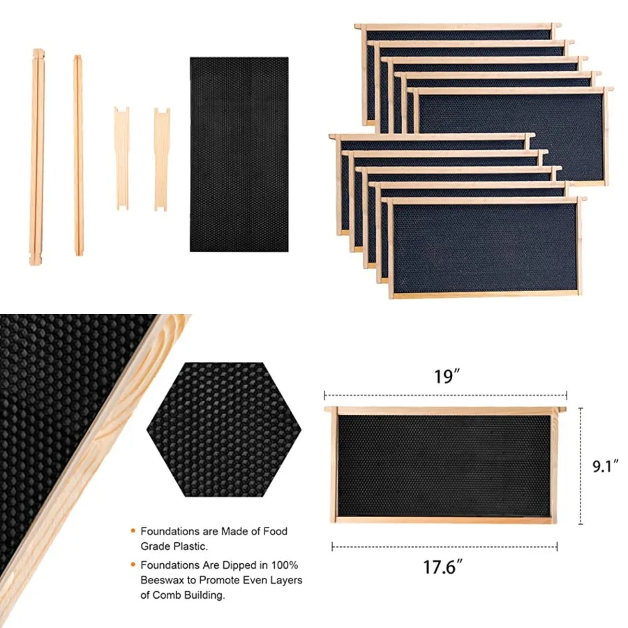 Deep Brood Beehive Frames with Wax Foundation, Honey Bee Frames with 0% Beeswax Coated Food Grade Foundation Sheets, 9-1/8-ch B
Deep Brood Beehive Frames with Wax Foundation, Honey Bee Frames with 0% Beeswax Coated Food Grade Foundation Sheets, 9-1/8-ch B