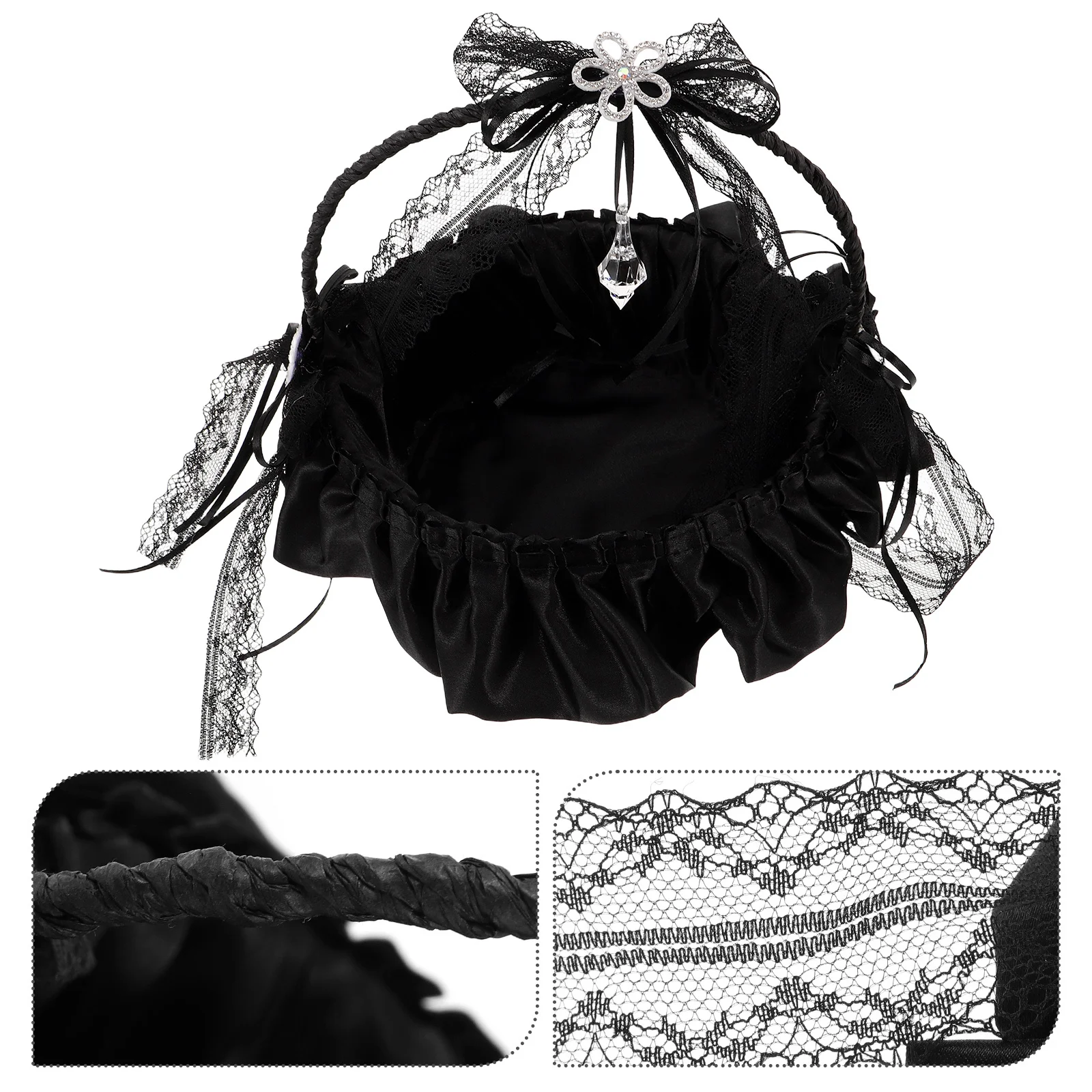 Black Lace Wedding Flower Basket Elegant Lightweight Bridal Floral Handheld Basket Wedding Ceremony Petal Storage Garden 
Black Lace Wedding Flower Basket Elegant Lightweight Bridal Floral Handheld Basket Wedding Ceremony Petal Storage Garden
