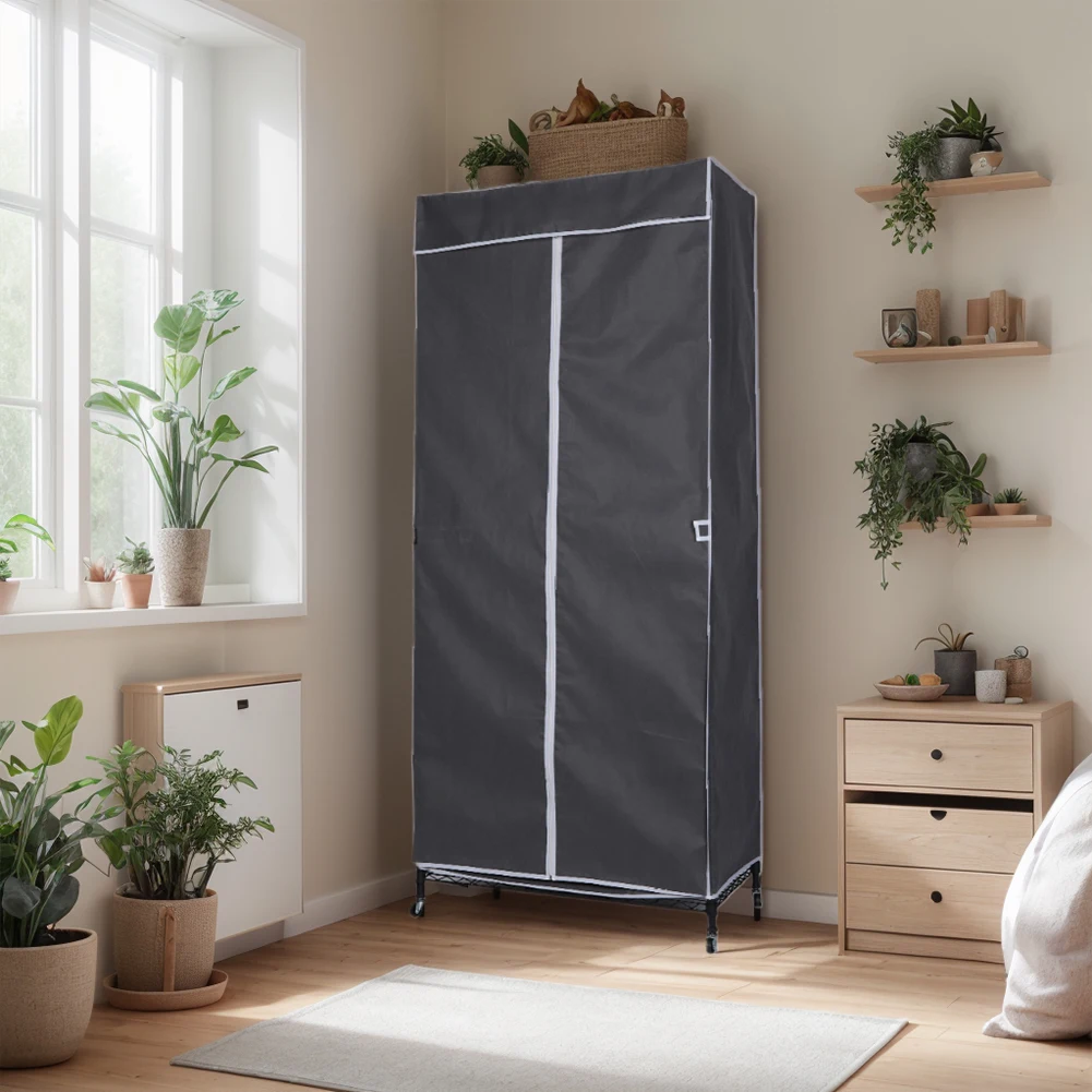 Freestanding Closet with Wheels Multifunctional Hanging Rod Clothes Rack with Cover for Coats Shirts Dress
Freestanding Closet with Wheels Multifunctional Hanging Rod Clothes Rack with Cover for Coats Shirts Dress