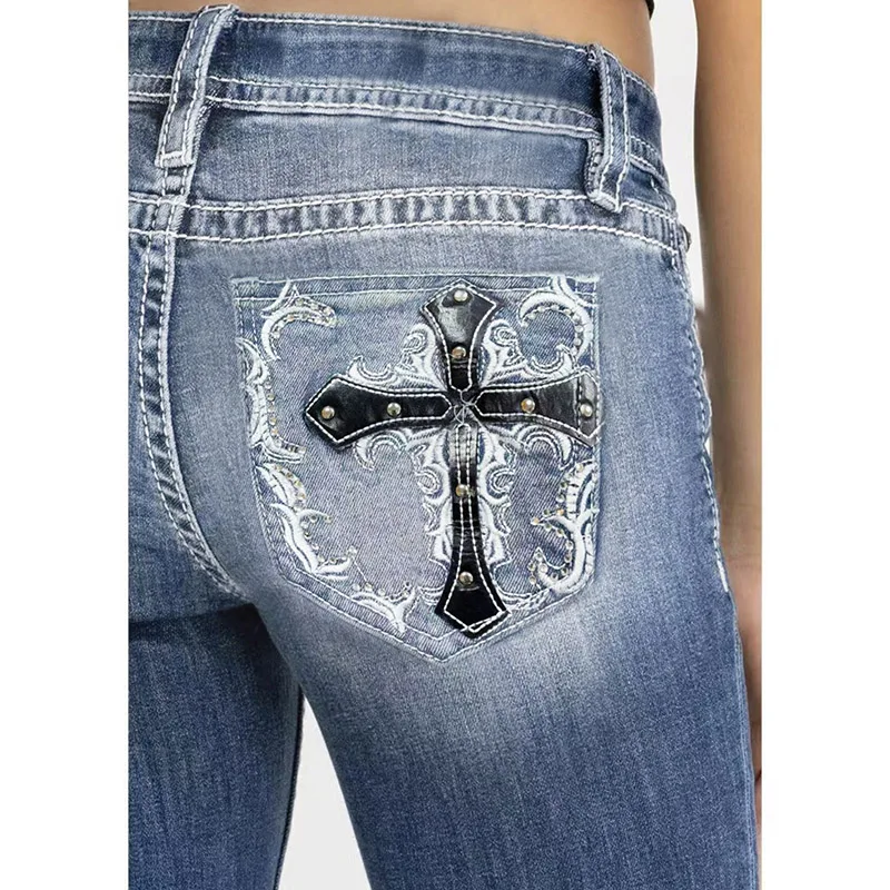 Lady Fashion American Style Jeans Female High Waist Embroidered Leg Denim Pants Girls Classic Retro Slim Fit Flare Pants
Lady Fashion American Style Jeans Female High Waist Embroidered Leg Denim Pants Girls Classic Retro Slim Fit Flare Pants